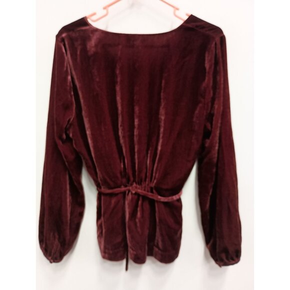 J. Crew Womens Velvet Blouse Top Size 12 Burgundy V Neck Long Sleeve Whimsygoth - Picture 7 of 10